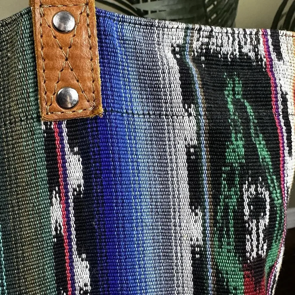 Nena & Co. Tote Bag Woven Leather Tribal Aztec Guatemala Boho Southwest